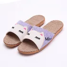 Женские льняные тапочки Suihyung, летние домашние тапочки с вышивкой животных, повседневные шлепанцы на плоской подошве