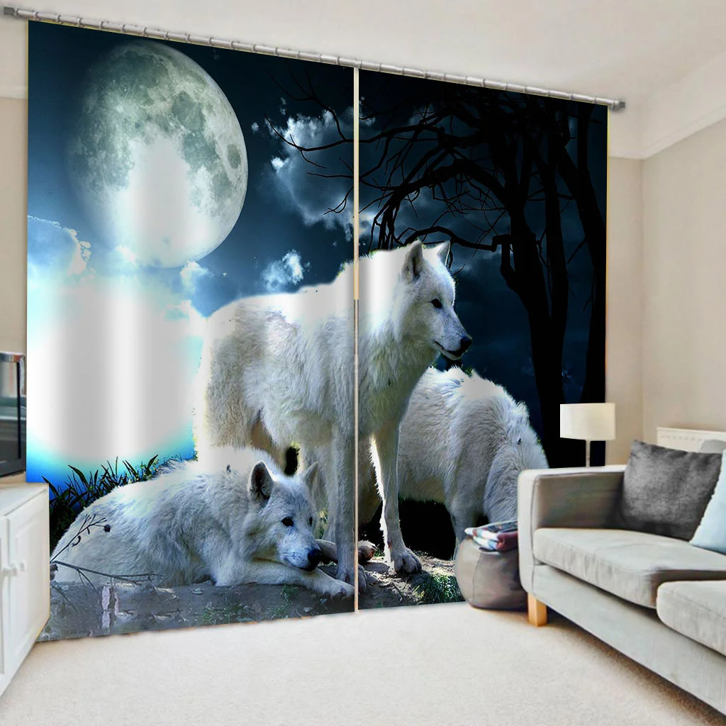 

Custom White Wolf 3D Window Curtains Living Room Bedroom Children Room Curtain Design Modern Fashion Blackout Drapes