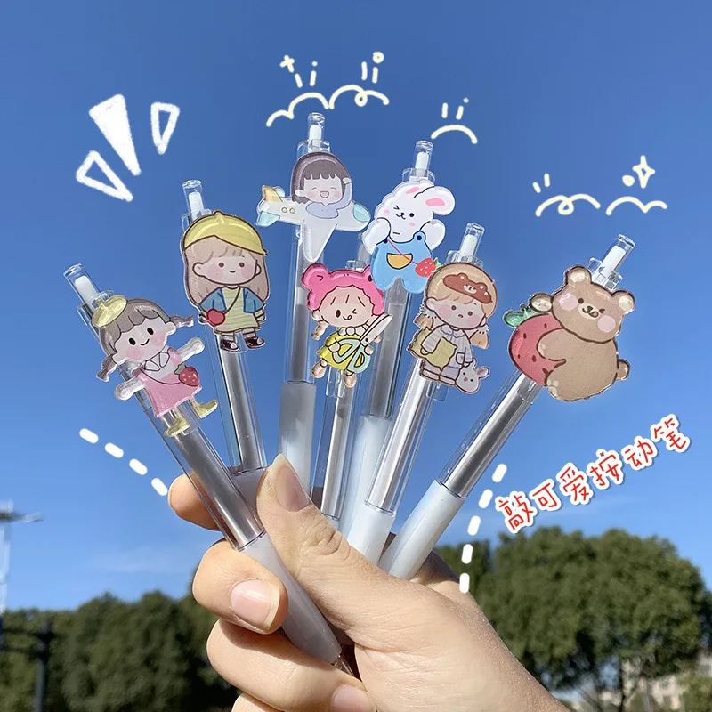 

Cute Cartoon Acrylic Press Gel Pen 0.5mm Student Press Black Signature Pen Creative Press Pen School Office Stationery Gifts