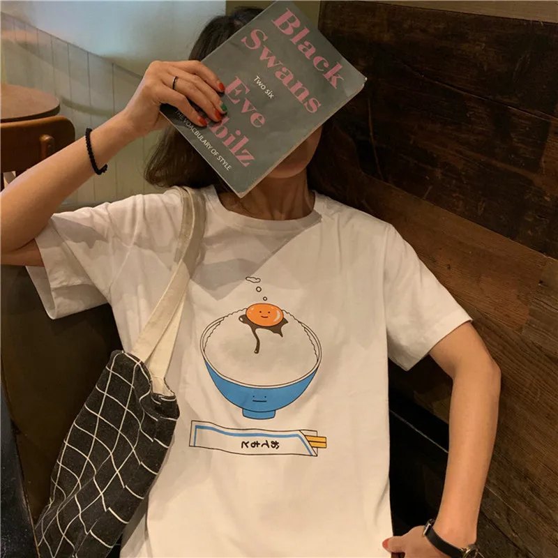 

Women Graphic T Shirt Korean Style Tshirt for Ladies Tee Top Ulzzang Harajuku Summer Cute Kawaii White Loose Clothes Clothing