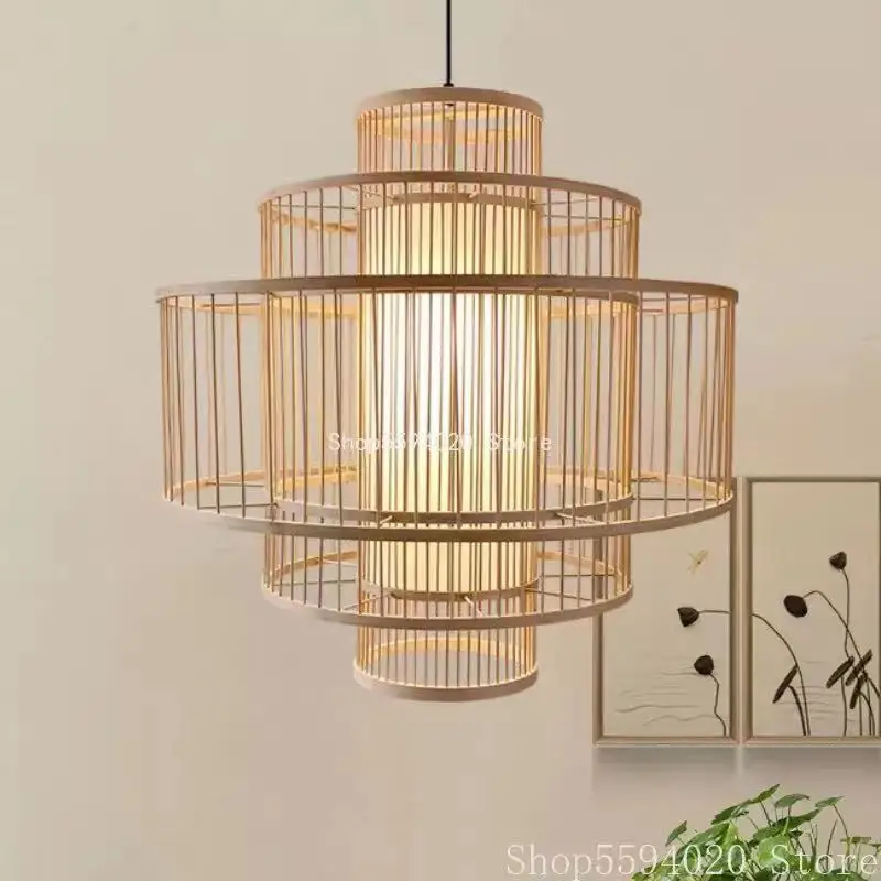 Художественная Потолочная люстра из бамбука ручной работы домашняя Садовая