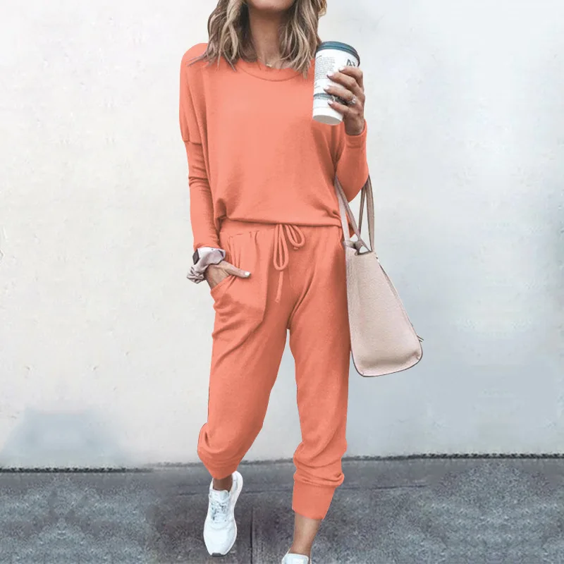 

2021 Spring Autumn Tracksuit Women 2 Piece Set Loose Comfortable Simple Style Solid Color Long Sleeve Casual Suit Clothes S-XXL