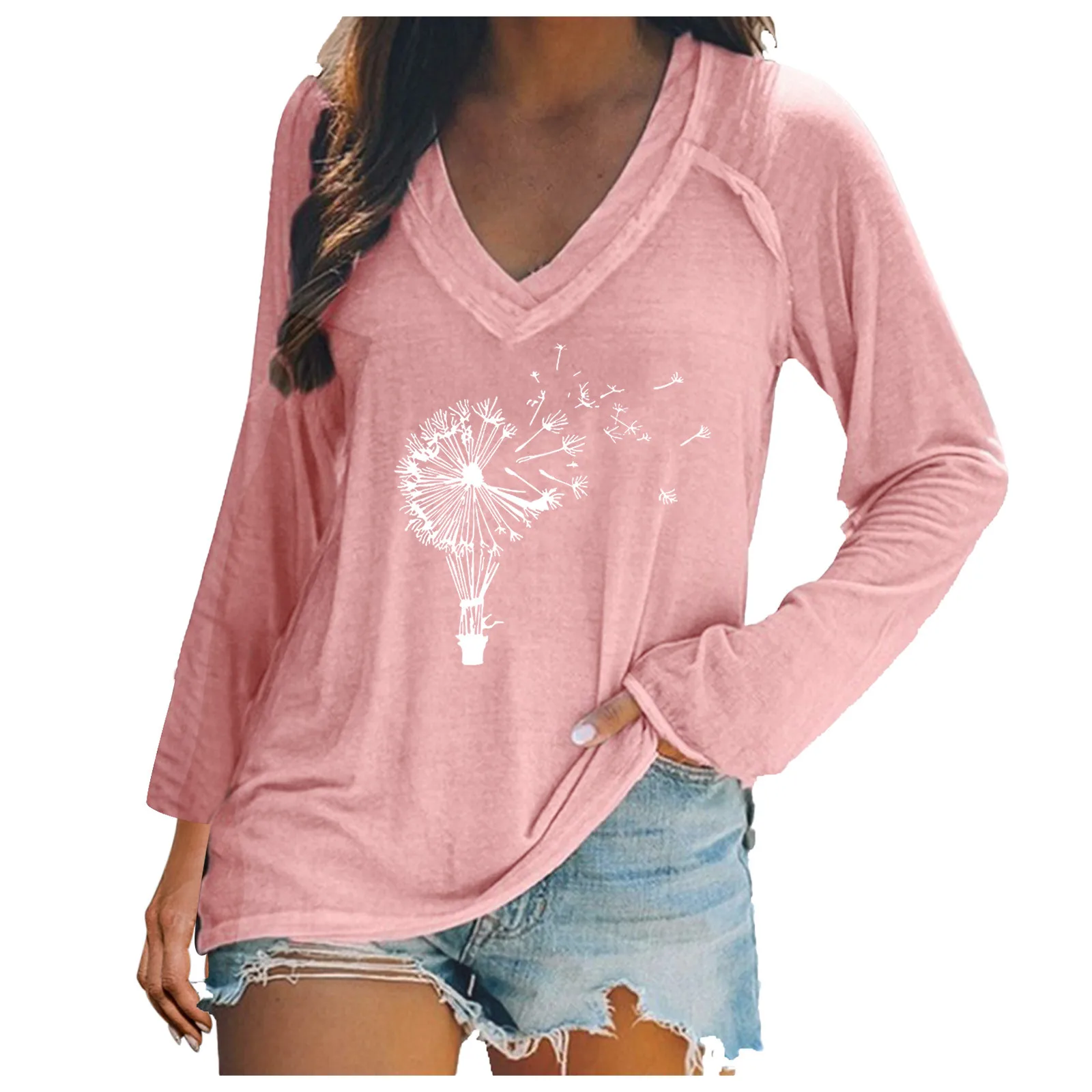 

Женская блуза с длинным рукавом, V-образным вырезом и цветочным принтом