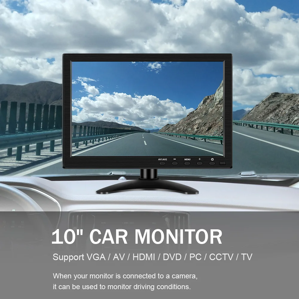 10-дюймовый ЖК-монитор HD для подголовника автомобиля HDMI/VGA/AV/USB/SD TV & PC 2-канальный