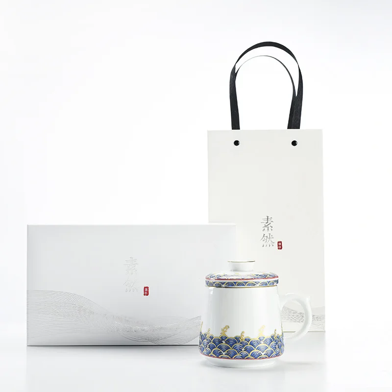 

Embossed ceramic cup creative personality trend tea cup tea separation cup office water cup mug with cover