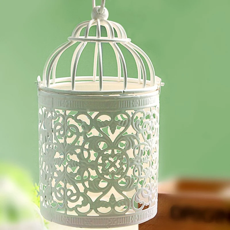 White Metal Hollow Pattern Candlestick Art Lantern Bird Cage Decoration Morocco Hanging Lanterns Home Accessories | Дом и сад