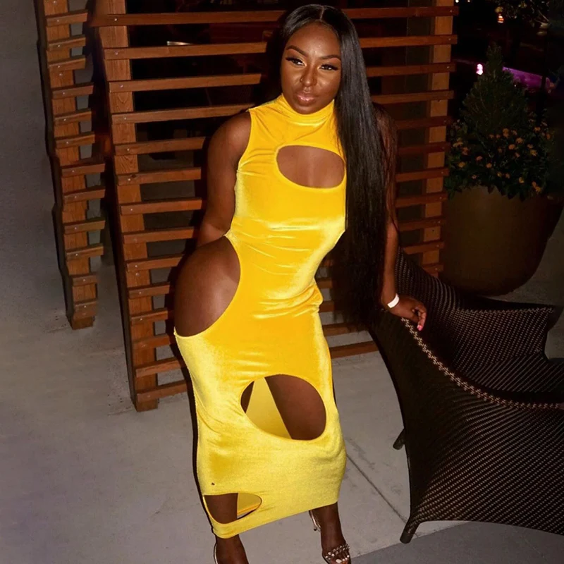 

Zoctuo Dress For Women Sleeveless Solid Hollow Out Skinny Maxi Dress Spring Autumn Fashion Sexy Party Night Club Dress 2021 New