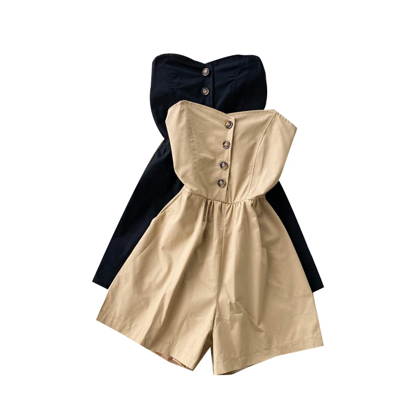 

Women Korean Strapless Rompers Sexy Sleeveless Elastic Ruched Jumpsuits Summer Off Shoulder Wide Leg Casual Playsuits