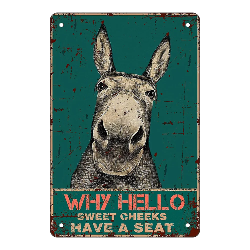 Металлический жестяной знак Ослик Здравствуйте Милые щеки бык Красивая ягодица
