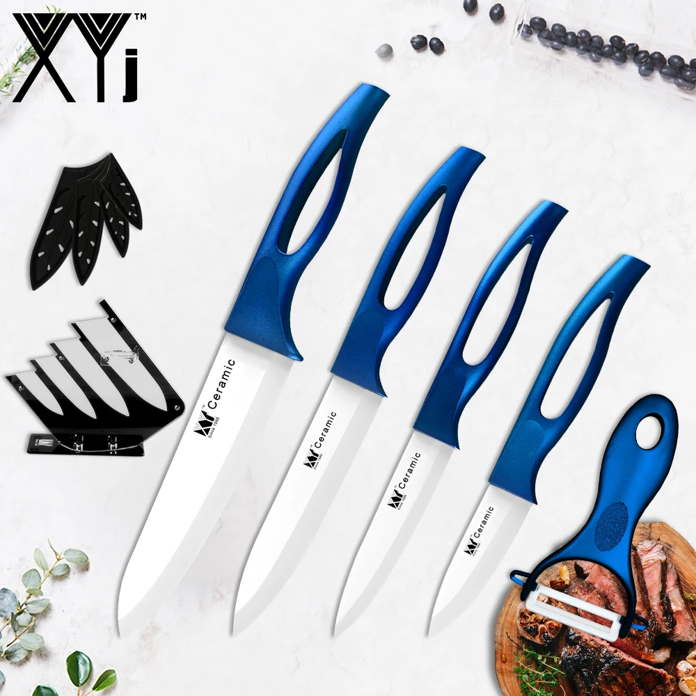 

XYj Ceramic Knife Set 3" Paring 4" Utility 5" Slicing 6" Chef Knife+Block+Peeler Black Blade Cooking Tools Kitchen Knives Set