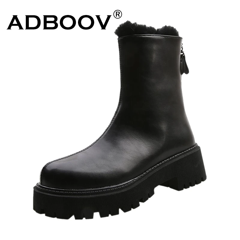 Женские ботильоны с меховой подкладкой ADBOOV модные ботинки на платформе молнией