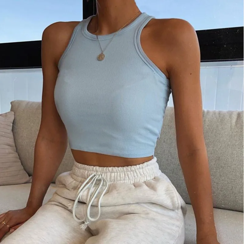

Summer Sexy Crop Vest Women Tops Solid Harajuku Korean Female Off Shoulder Knitted Khaki White Girl Tops