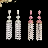 funmode fashion design long tassel pearl pendant earrings for women big luxury pendant earrings for women wholesale fe324