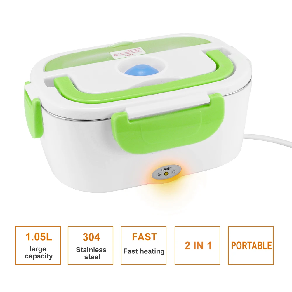 

Электрический Ланч-бокс 2 в 1 40 Вт, включая портативную ложку из нержавеющей стали для подогрева еды и 2 отделения