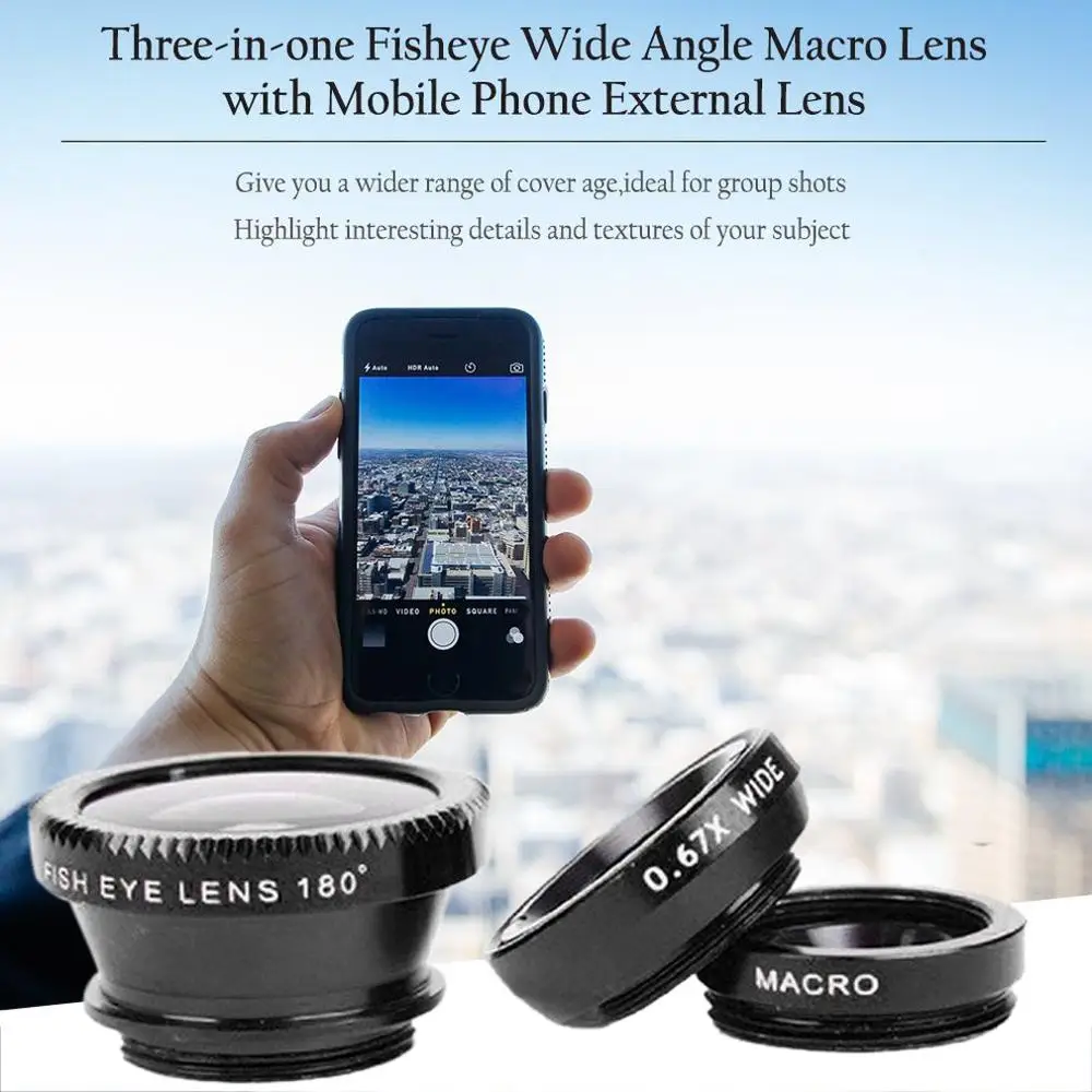 

360 Degree Rotate Clip Camera Lens 0.65X Wide Angle 10X Macro Lens Mobile Phone Universal External Lens