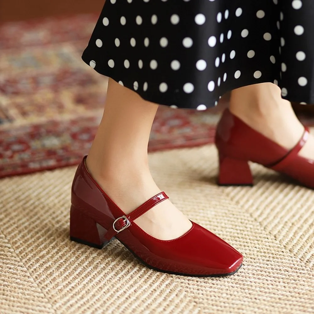 

Туфли-лодочки женские из лакированной кожи, на блочном каблуке, размеры 34-52