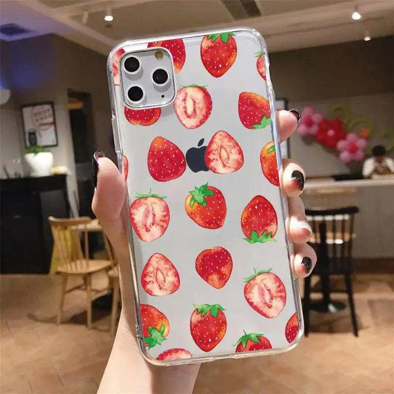 

Pink Cherries Cherry Strawberry Phone Case Transparent soft For iphone 5 5s 5c se 6 6s 7 8 11 12 plus mini x xs xr pro max