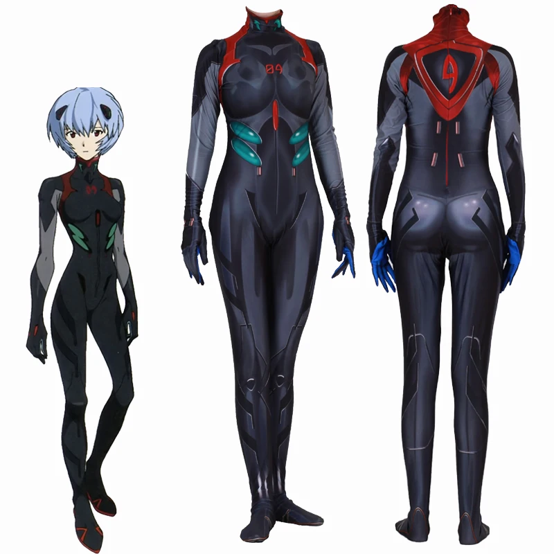 Аниме Ayanami Rei Комбинезоны для косплея костюм унисекс цельный полный тело Zentai лайкра с длинным рукавом боди - Цвет: B