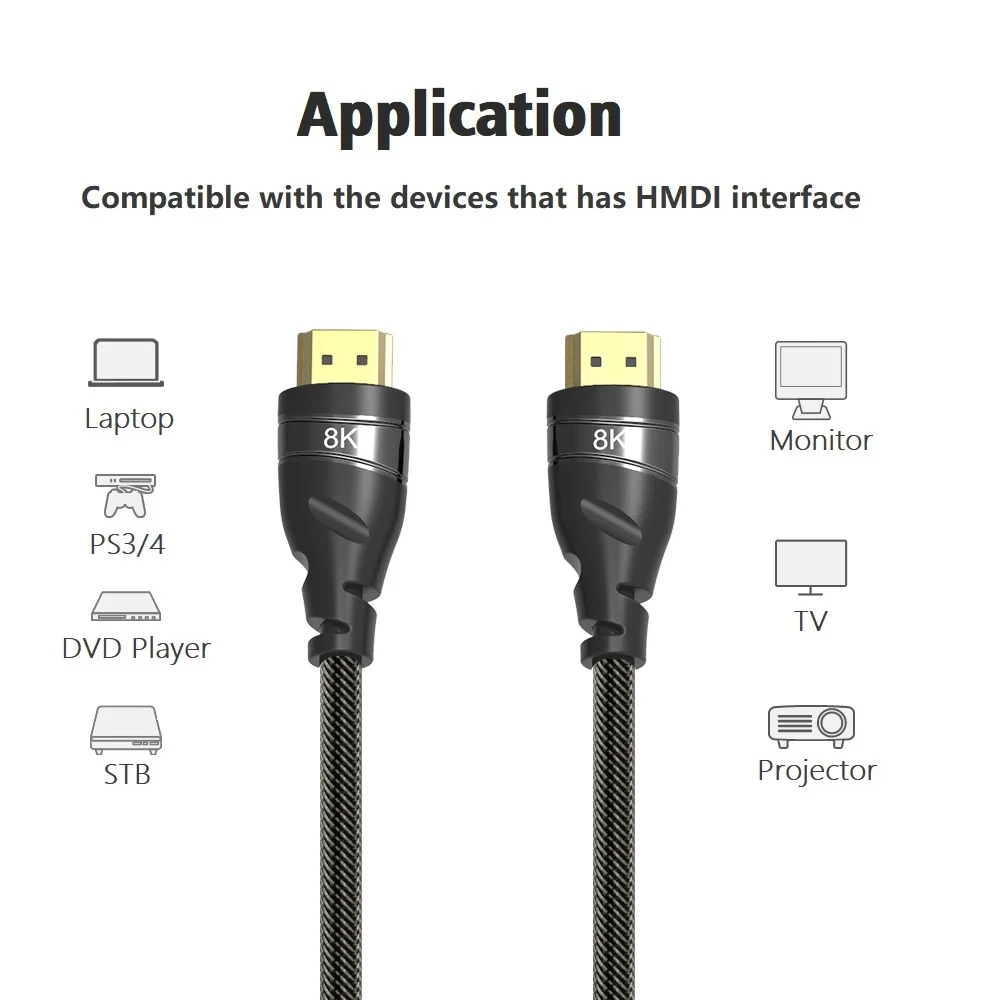 HDMI кабель 8K HDMI2.1 кабель 8K 60 Гц, HDMI кабель 4K 120 Гц, 48 Гбит/с, HDCP 2,2, 4:4:4 HDR, eARC совместим с ПК HDTV проектор