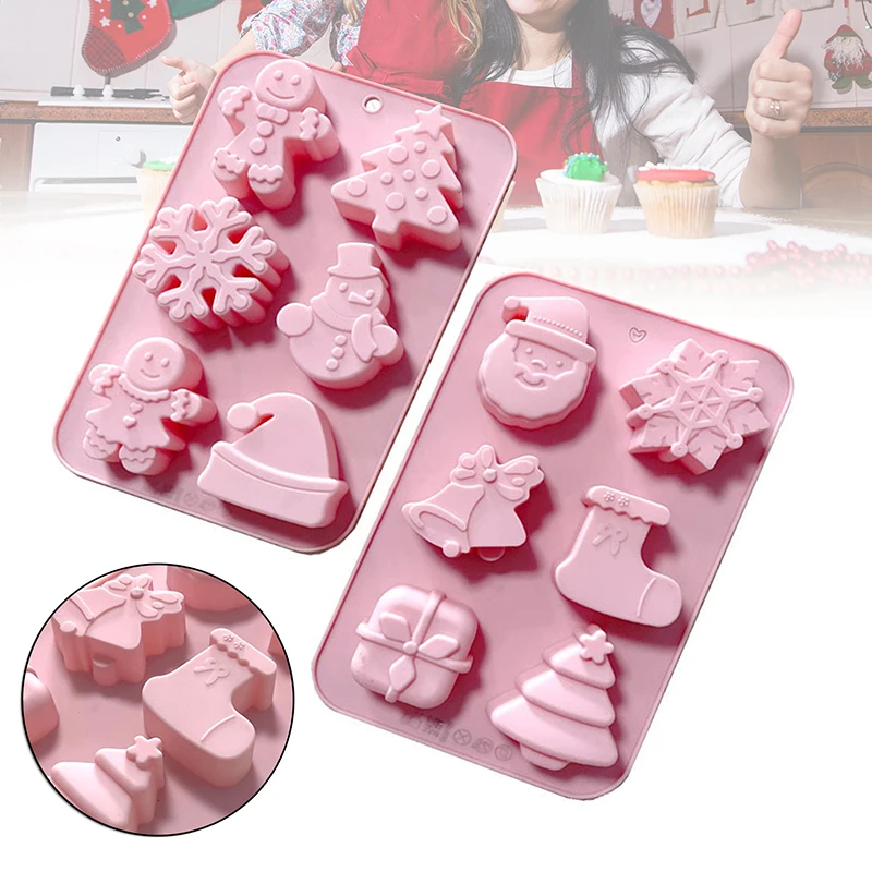 

Christmas Series Baking Stencil 6 Cells Soft Silicone Cartoon Xmas Patterns Casting Die DIY Craft Pan for Soap Chocolate LB88