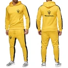 Новинка, брендовый Однотонный мужской пуловер Maserati с принтом логотипа на заказ, толстовка с капюшоном и брюки, спортивная одежда на завязках для отдыха, трендовая мужская одежда