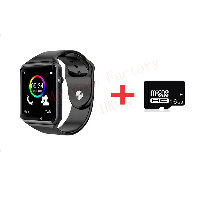 Black add 16TD Card A1 Смарт-часы Bluetooth наручные спортивные часы SIM TF телефон наручные часы камеры для Apple iPhone Android samsung мужчины Wach - Цвет: Black add 16TD Card