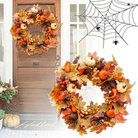 50cm autumn theme door wreath artificial pumpkin berries pine cone maple rattan wreath garland door hanging decoration dropship