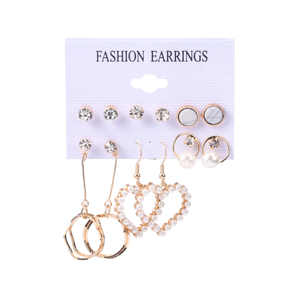 

Earrings Pearl Star Diamond Eardrop Women Fashion Accessories Long Earrings 6 Pairs for Girls