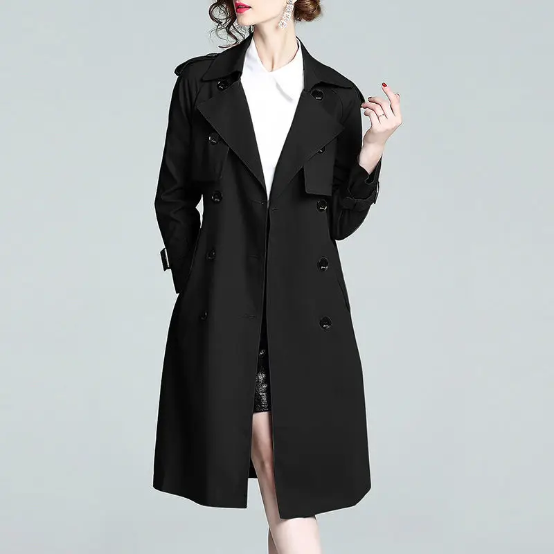 

2021 Spring Autumn Trench Coat Women New Double Breasted Long Sleeve Top Outerwear Office Lady High Quality Overcoat D155