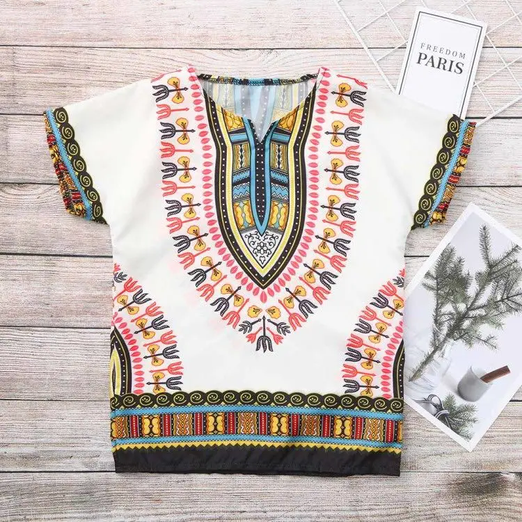 African Dashiki Unisex Children's Printed Casual Short Sleeve T-shirt Hip Hop Clothes Colorful Ethnic | Тематическая одежда и