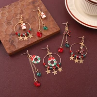christmas long asymmetry earrings red green santa claus tree gift star jewelry travel party accessories new year gift for friend