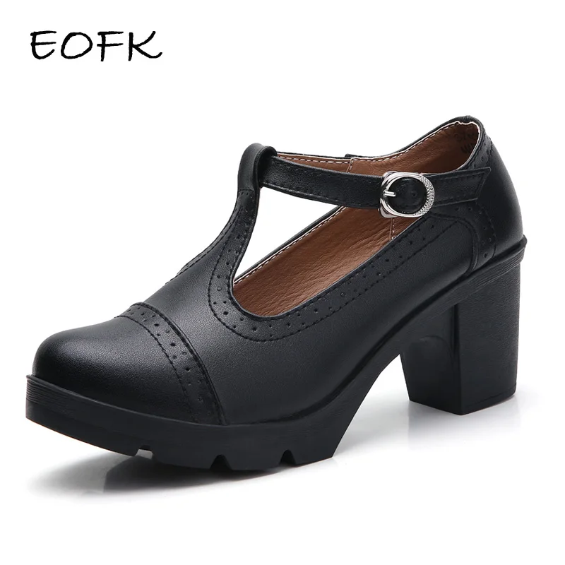 Женские туфли на танкетке EOFK лодочки из натуральной кожи высоком квадратном