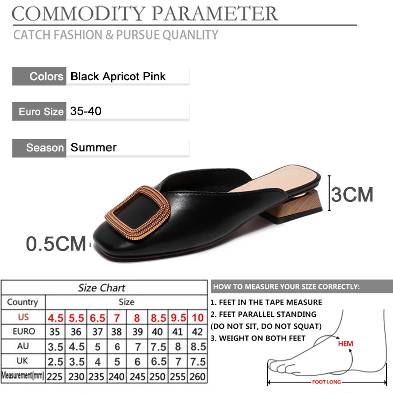 

BYQDY 2021 Spring Summer Women Pumps Slippers Slip on Mules Low Heel Casual Shoes British Wooden Block Heels Black Footwear
