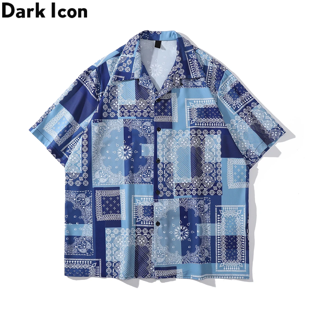 

Рубашка-Бандана Dark Icon, мужская летняя рубашка из тонкого материала, мужская рубашка, праздничные пляжные рубашки для мужчин