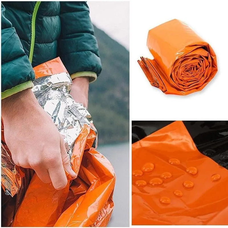

Outdoor rescue blanket First aid survival tent rescue blanket Insulation waterproof rescue blanket tent whistle
