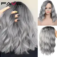 FAVE Natural Wave Hair Black Gray Green Ash Brown Blonde Heat Resistant Fiber Synthetic Wigs For America Africa Women Cosplay