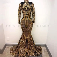 luxury long sleeves prom dresses mermaid high neck holidays graduation wear evening party gowns custom made plus size