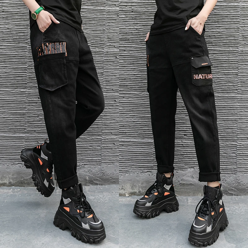 

Masss Wasss Spring British Style Female Casual Black Jeans Ladies Loose Elastic Denim Trousers Womens Vintage Pantalons Big Size