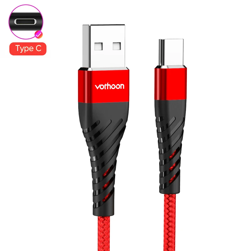 Red Vothoon 3A Быстрая зарядка type C USB кабель для samsung S10 Xiaomi Redmi Note 7 type C кабель для зарядки мобильного телефона USB C кабель - Цвет: Red