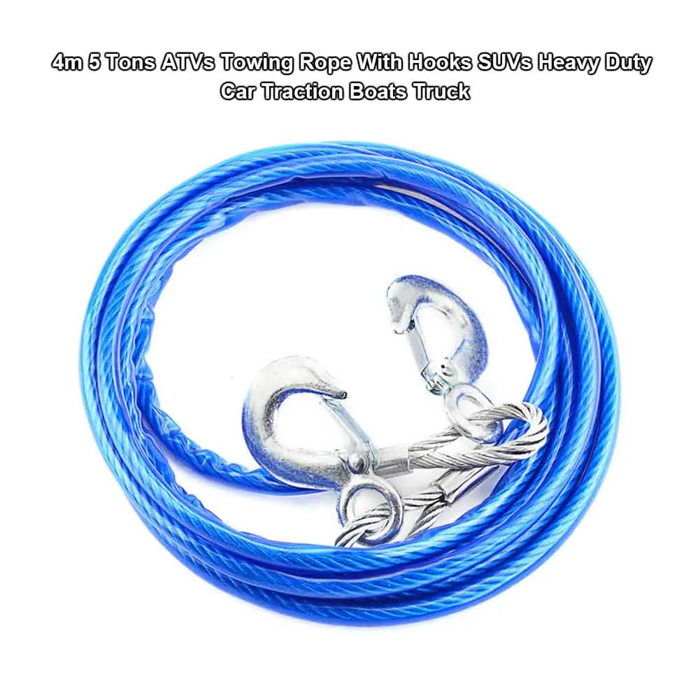 4m 5 Tons 2 Hooks Pull Strap Steel Wire Heavy Duty Vehicle Car Traction Towing Rope Auto Truck SUVs ATVs Accessories Emergency | Автомобили