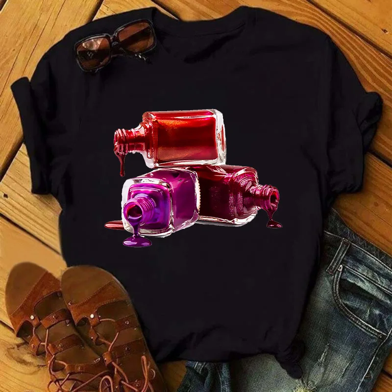 

Женская винтажная одежда, повседневные Черные футболки с коротким рукавом, футболка, корейская мода, женские футболки с мультипликационным...