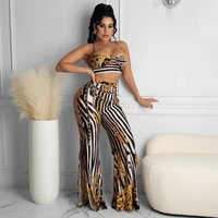 2021 women hollow 2 piece set women outfits leg trousers pants sets summer clothes for female sexy womens sling print top club
