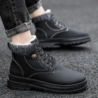 new injection molding shoes in winter martin boots round head black spot medium high top warm increasing trend men snow boots