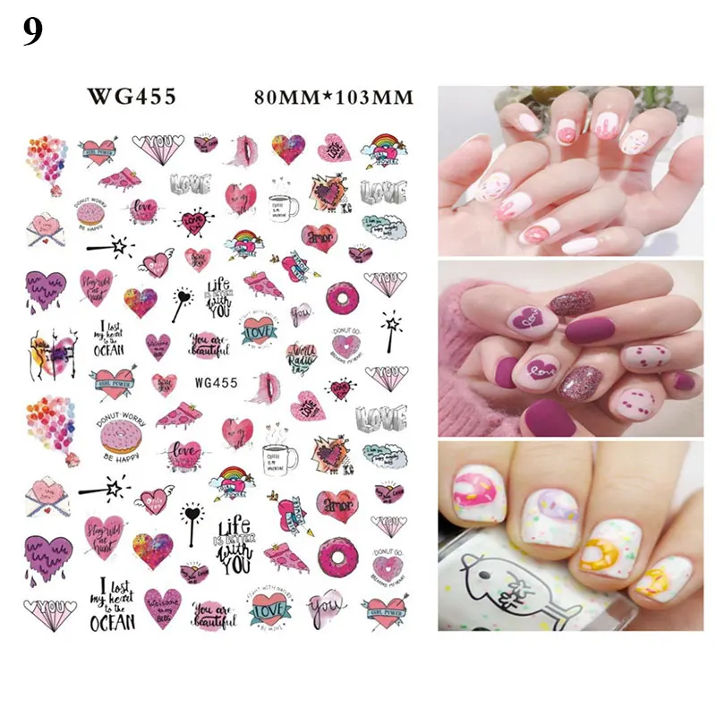 

Love Heart Flowers 3d Red Lips Nail Art Stickers Nail Decals Sexy Manicure Diy Flower Decorative Paper Christmas Gift 2021