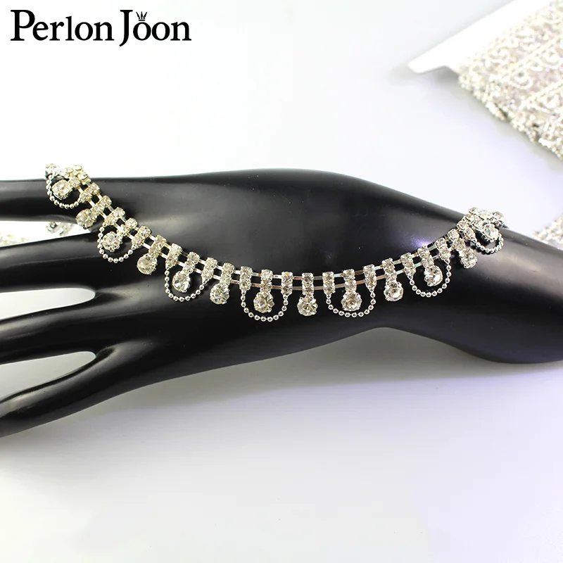 1 ярд полукруглые волнистые Стразы с отделкой кристаллами серебряная