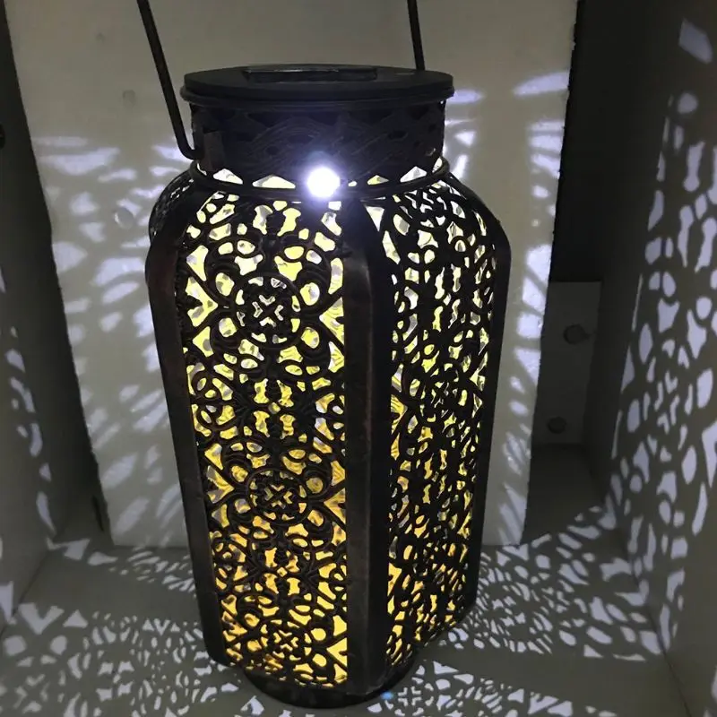 

Wrought Iron Solar Lanterns Portable Melon Pumpkin Shape Hollow Garden European Table Lamp