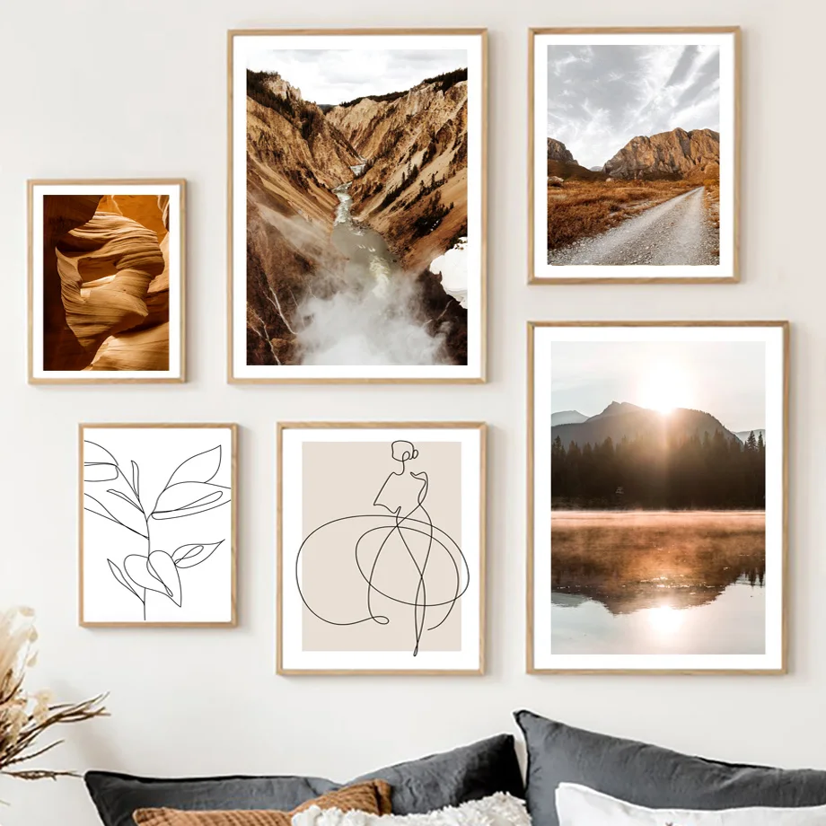 

Dandelion Mountain Forest Line Leaf Fall Wall Art Canvas Painting Nordic Posters And Prints Wall Pictures For Living Room Decor