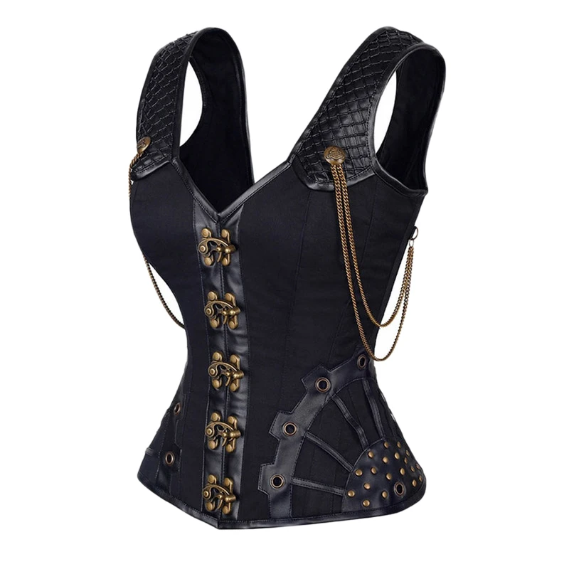 Готический Бюстье с заклепками корсет для похудения в стиле стимпанк черные топы