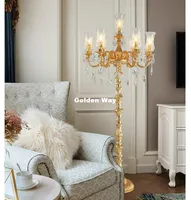Golden Color Floor Lamp Decorative Stand Light Fixture Cristal Standing Lamp D60cm H160cm 7L Glass Shades Home Decoration Light