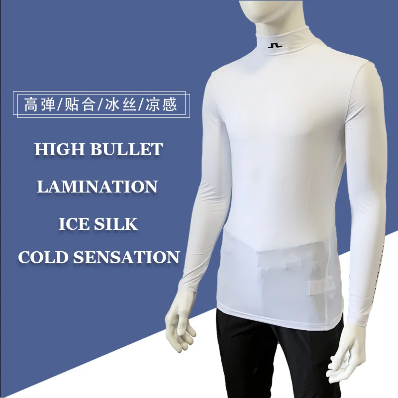 

2021 summer cool feel ice silk underlay golf long sleeve men's shirt sun block feel round neck quick-dry golf tights